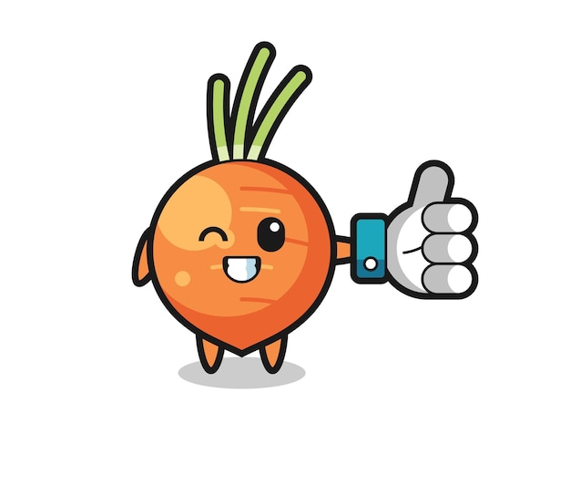 Cute carrot with social media thumbs up symbol , cute style design for t shirt, sticker, logo element