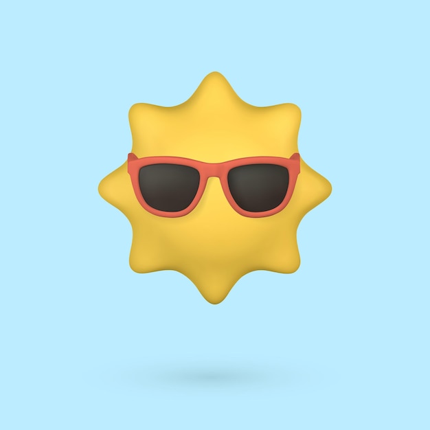 Vector cute cartoon 3d sun with sunglasses summertime object vector illustration