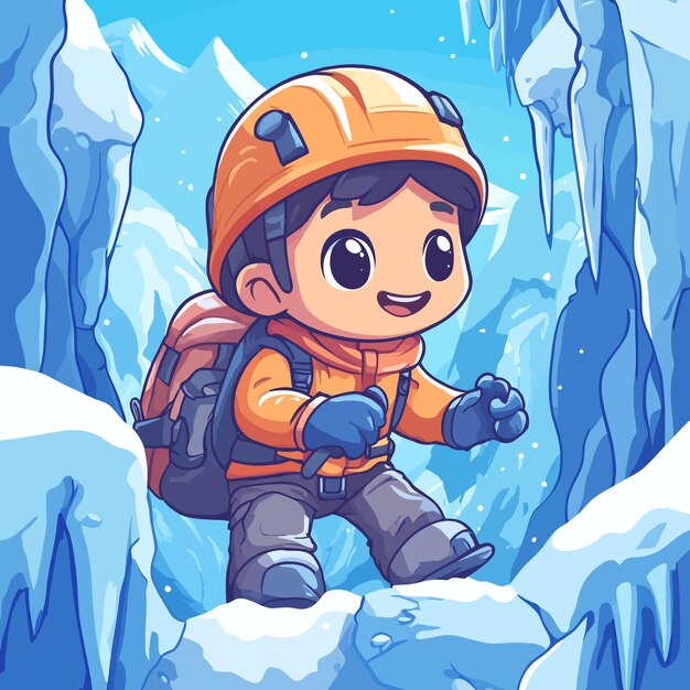 Vector cute cartoon adventure in ice caves vector illustration