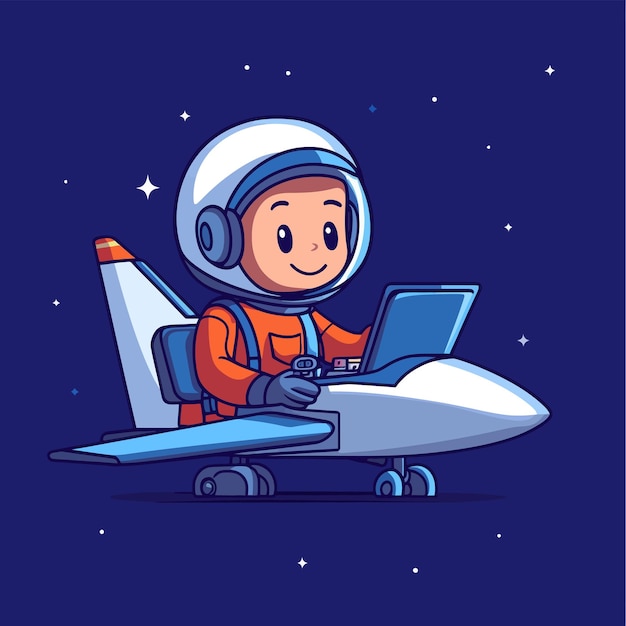 Cute Cartoon Aerospace Engineer Creating Aircraft Design Vector