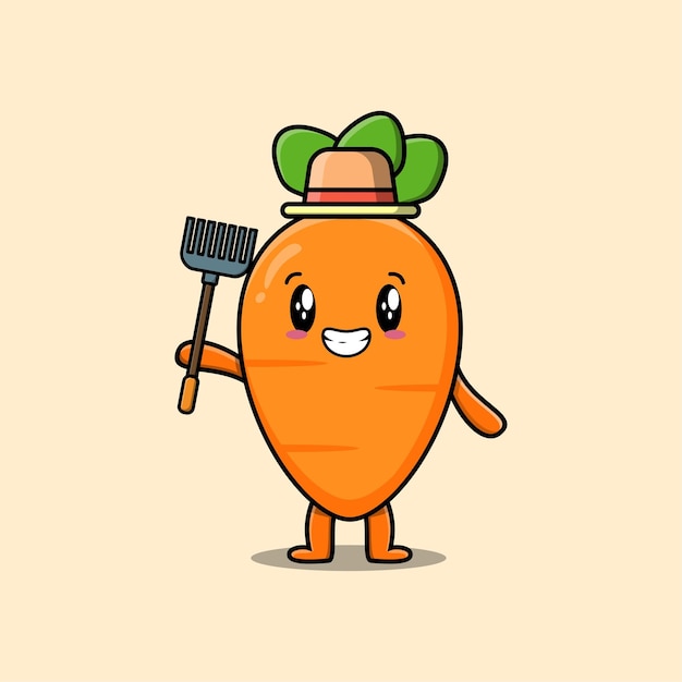 Cute cartoon Agricultural worker carrot with pitchfork vector image cute modern style design