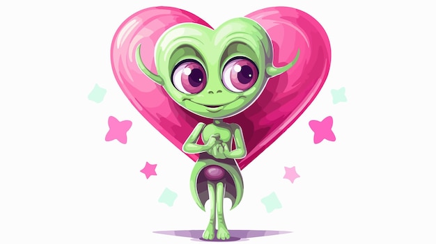 Vector cute cartoon alien girl in love vector illustration