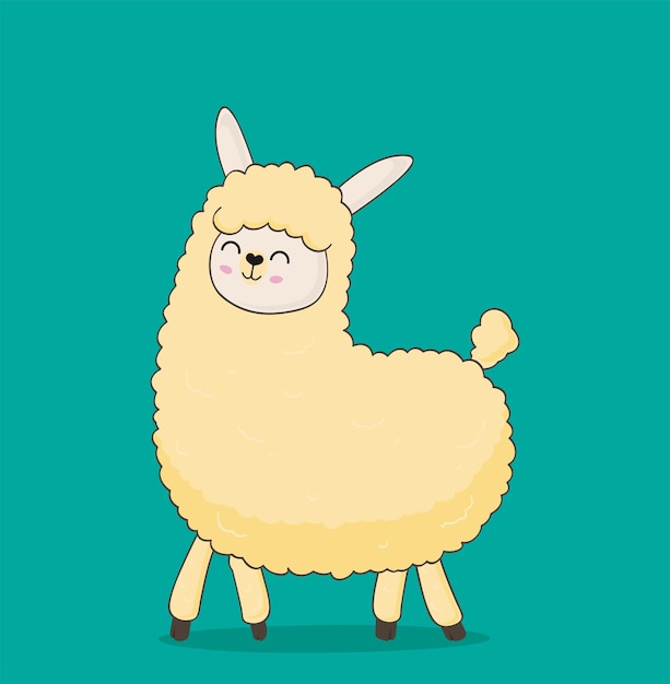 Cute cartoon alpaca drawing on bright background