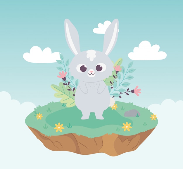 Cute cartoon animal adorable rabbit with flowers