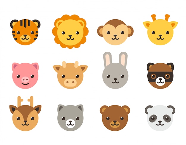 Cute cartoon animal faces collection