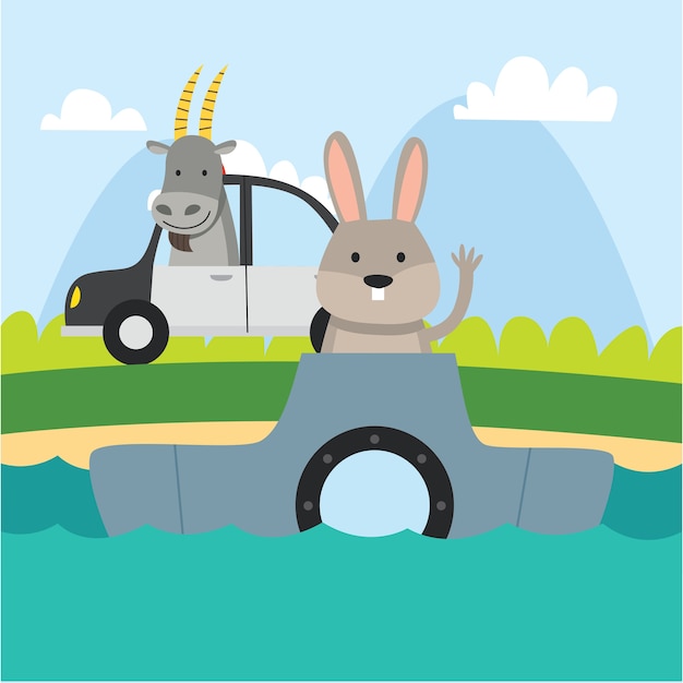 Cute cartoon animal in transportation card