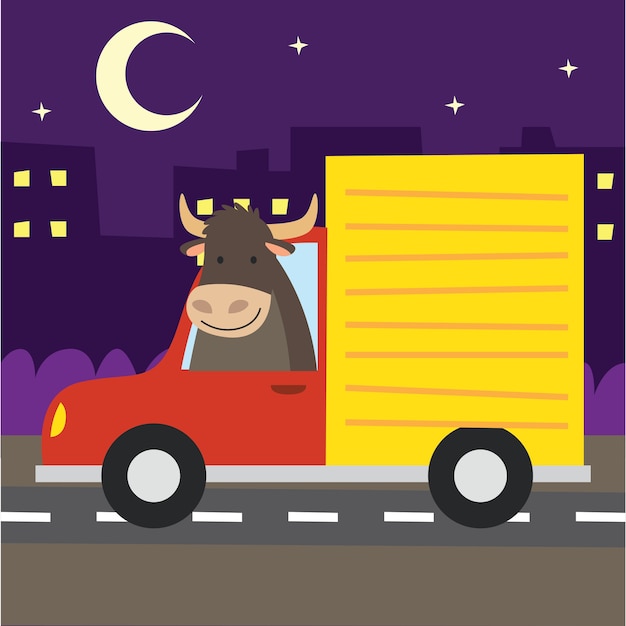 Cute cartoon animal in transportation card