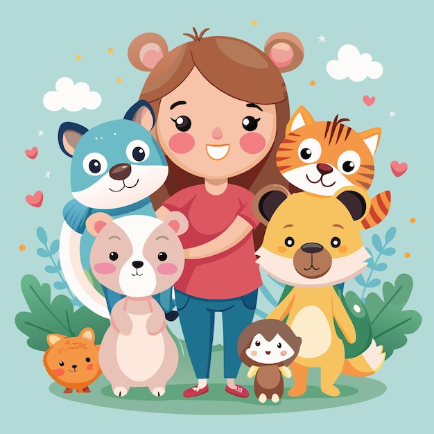 Vector cute cartoon animals adorable baby animal characters illustration