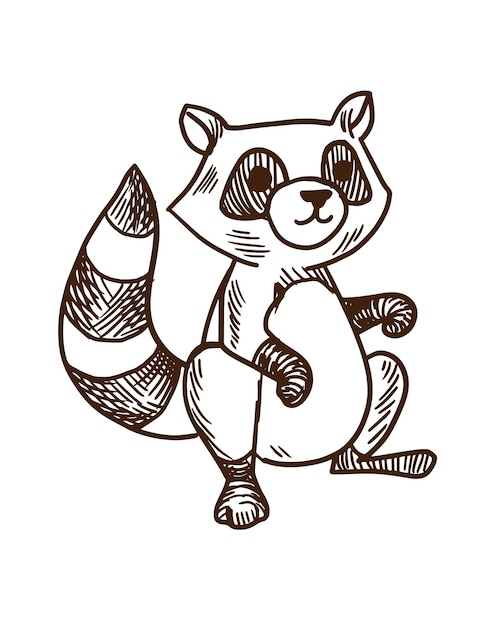 Cute cartoon animals concept Hand drawn striped raccoon