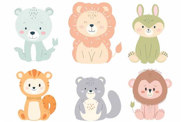 Vector cute cartoon animals including a lion