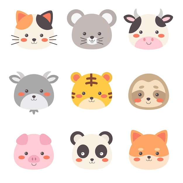 Cute cartoon animals set