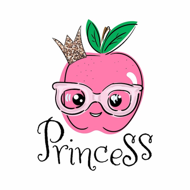 Cute Cartoon Of Apple Fruit kawaii print Logo Tropical Characters Design Summer