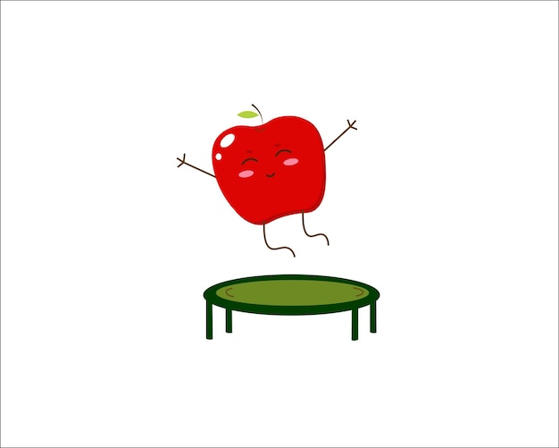 Cute cartoon apple jumping on the trampoline