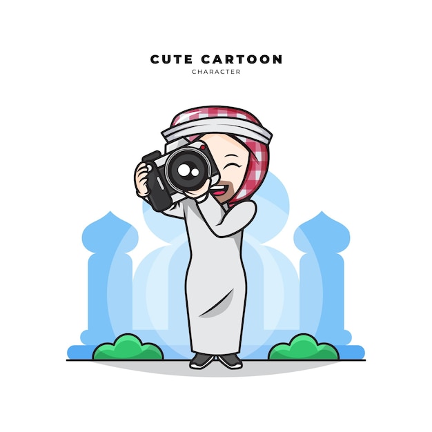 Cute cartoon of arab muslim male photographer