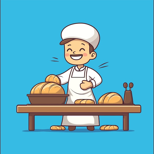 Vector cute cartoon artisan baker making sourdough vector