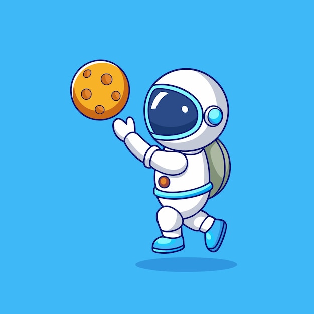 cute cartoon astronaut catching moon ball vector art Illustration or logo