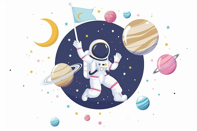 Vector cute cartoon astronaut floating