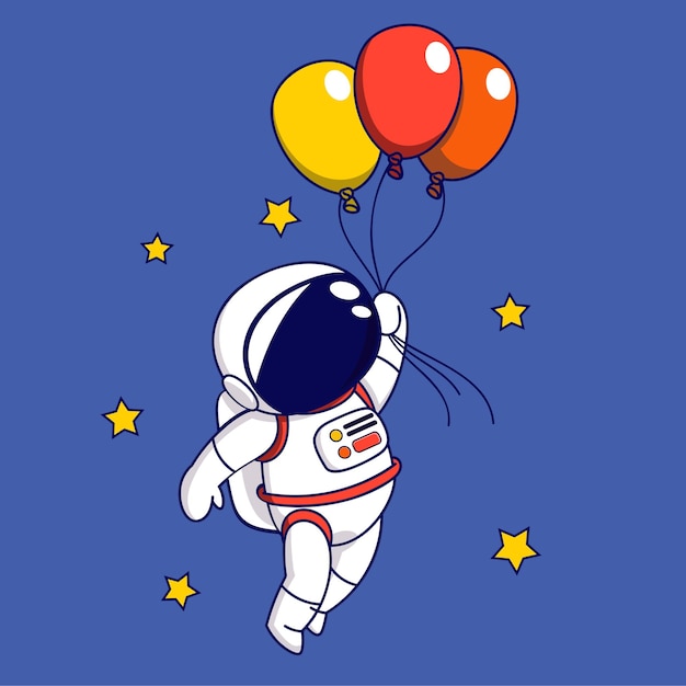 Cute Cartoon Astronaut flying with balloons Vector illustration in cartoon style