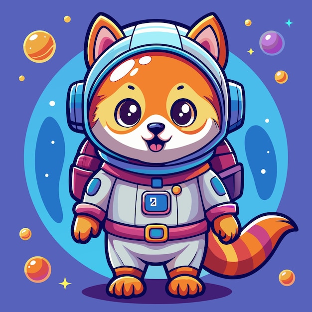 Vector cute cartoon astronaut fox in space