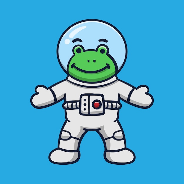 cute cartoon astronaut frog vector illustration