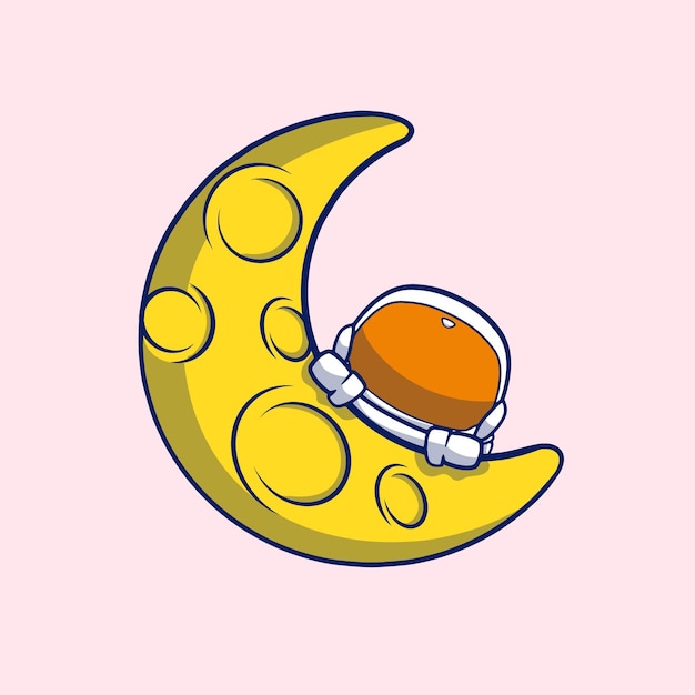 Cute cartoon astronaut hiding on the moon