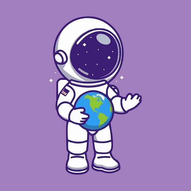 Vector cute cartoon astronaut holding the earth in his hands