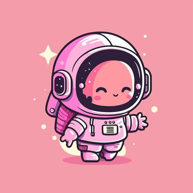 Cute cartoon astronaut in a pink space suit.