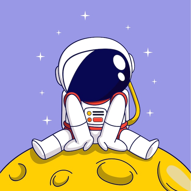 Cute Cartoon astronaut sitting on the moon over purple background colorful design vector illustrat