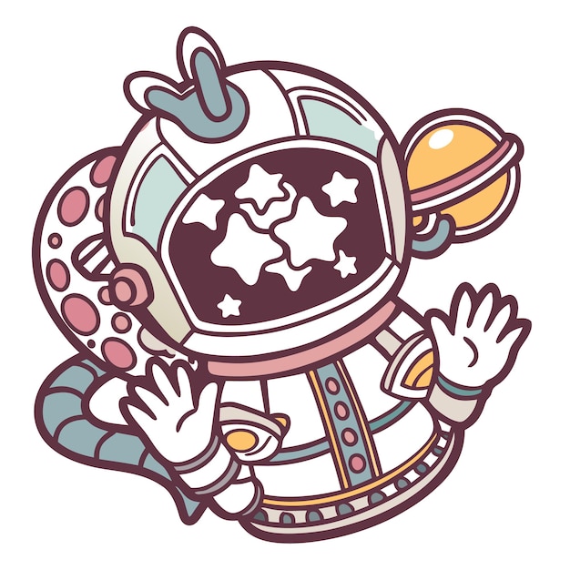 Vector cute cartoon astronaut with stars in the helmet