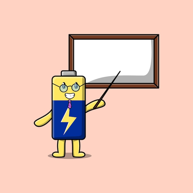 Cute cartoon Battery teacher character teaching with whiteboard in flat cartoon style concept