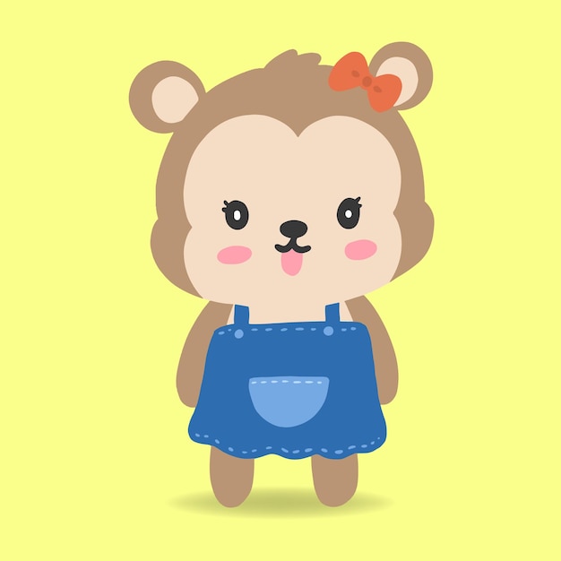 Cute cartoon bear character wearing cloth