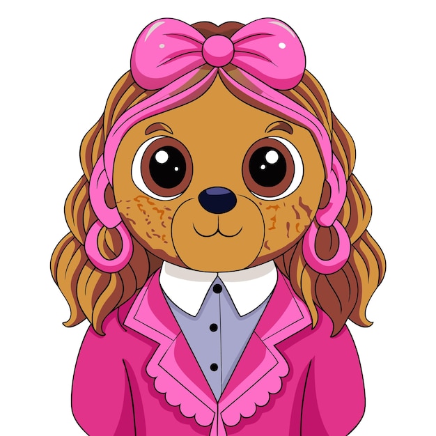 Vector a cute cartoon bear girl with pink bow and jacket