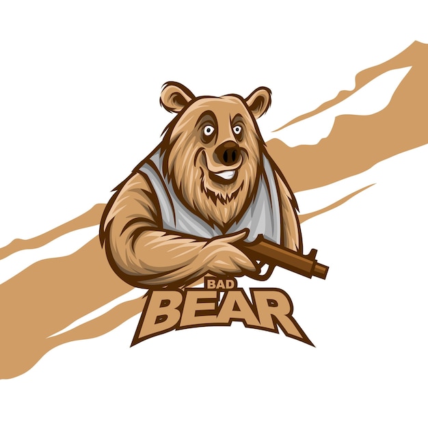 Cute cartoon bear hunter with a big gun Vector illustration