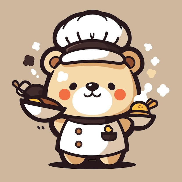 A cute cartoon bear is cooking in a kitchen