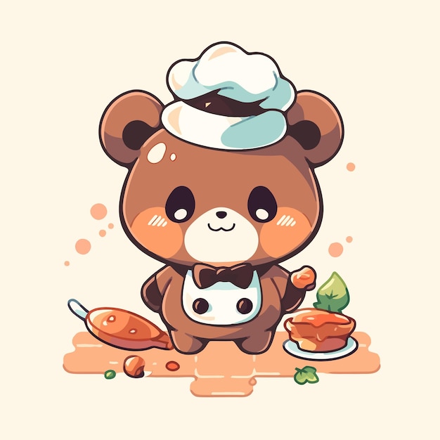 Cute cartoon bear with a chef hat