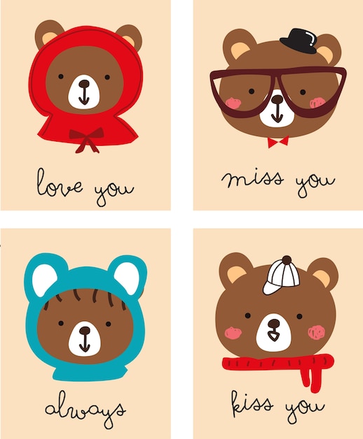 cute cartoon bear with love  set