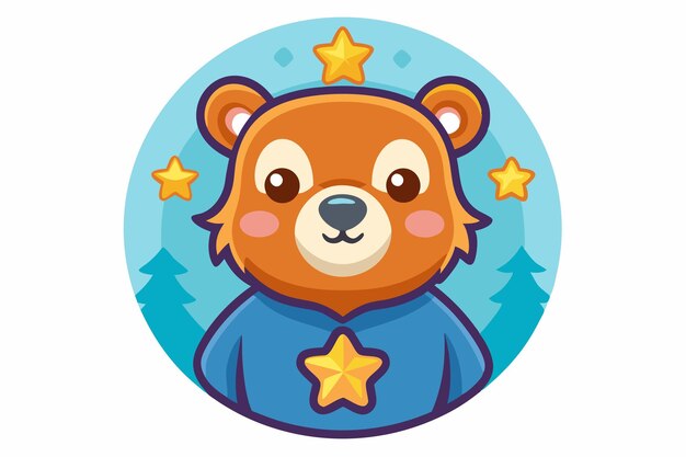 Vector cute cartoon bear with stars in an oval frame