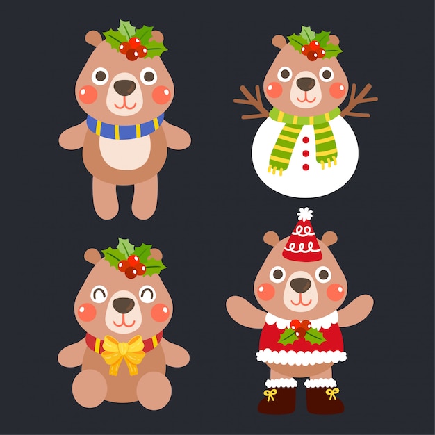 Cute Cartoon Bears Christmas Concept.