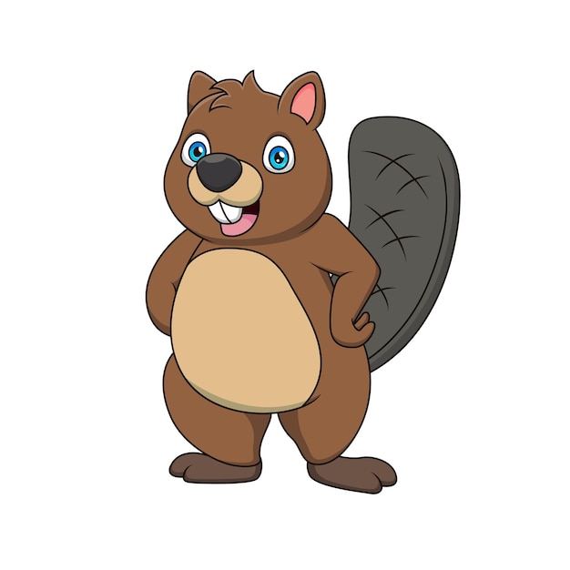 Cute cartoon beaver posing. Vector illustration. Cute animal cartoon