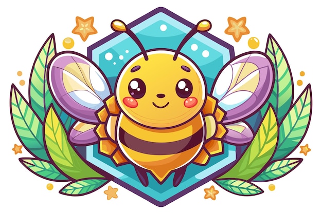 Cute Cartoon Bee with Floral Design and Honeycomb