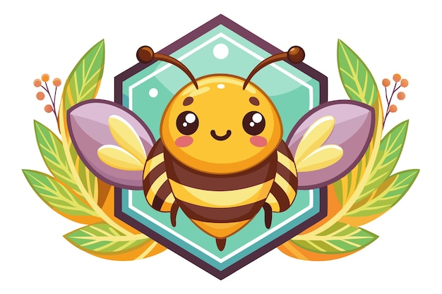 Cute Cartoon Bee with Hexagon and Floral Design