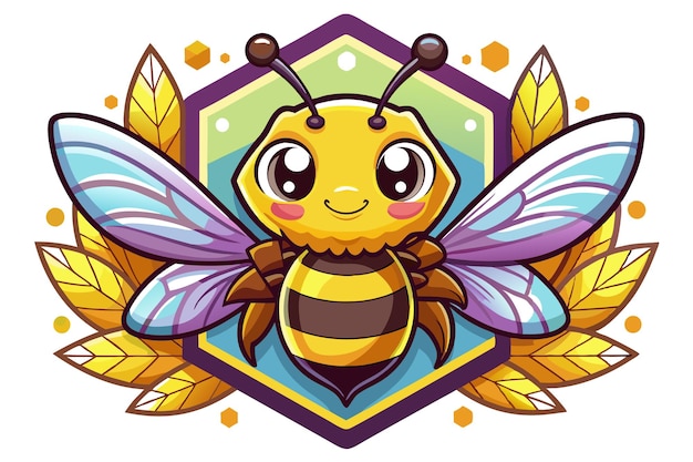 Cute Cartoon Bee with Wings and Honeycomb Design