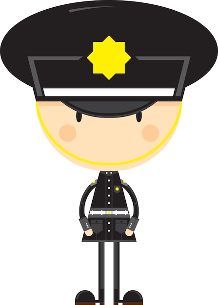 Cute Cartoon Big Head Policeman Character Emergency Services Illustration