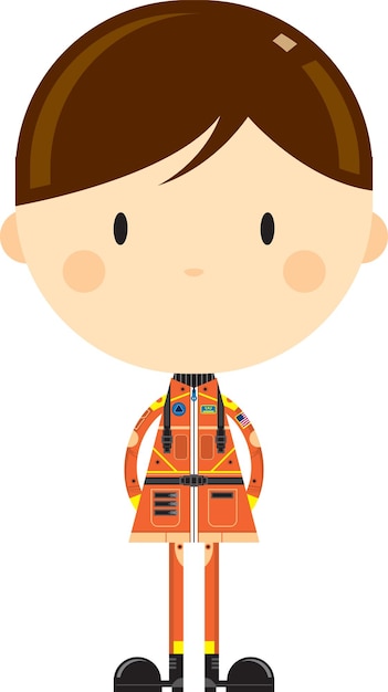 Cute Cartoon Big Head Space Astronaut in Orange Spacesuit Illustration