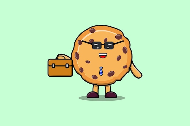 Cute cartoon Biscuits businessman character holding suitcase illustration