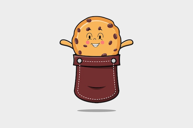 Cute cartoon Biscuits character coming out from pocket look so happy illustration