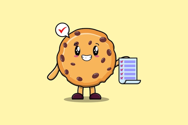 Cute cartoon Biscuits character holding checklist note in concept flat cartoon style