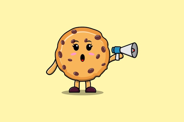 Cute Cartoon Biscuits character speak with megaphone in 3d cartoon style concept