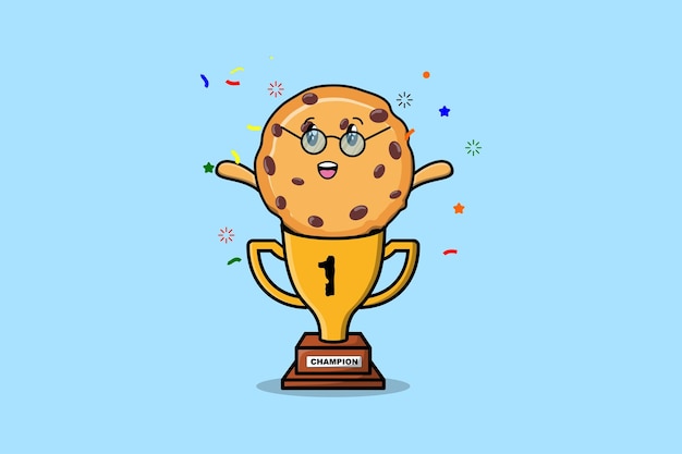 Cute cartoon Biscuits character in trophy in concept flat cartoon style in modern illustration