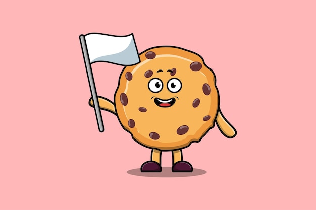 Cute cartoon Biscuits mascot character with white flag in modern design illustration